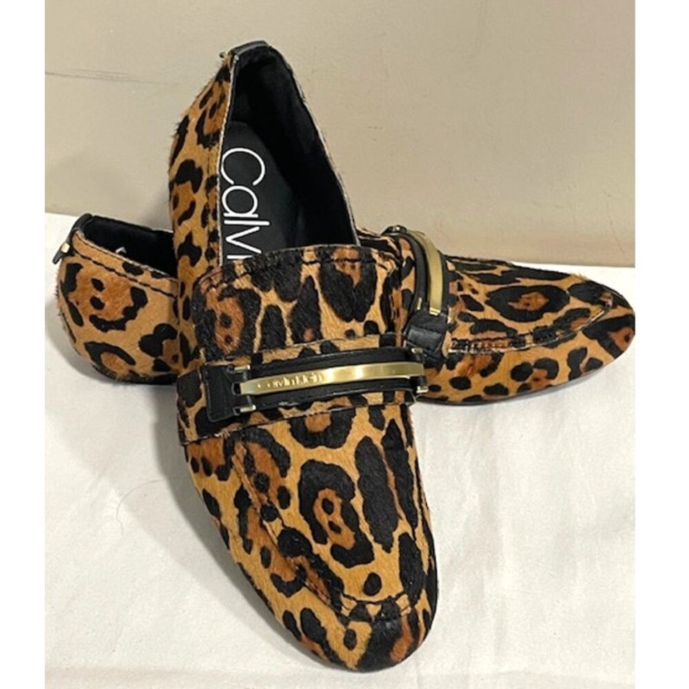 CALVIN KLEIN ORIANNA WINTER LEOPARD CALFHAIR WOMEN LOAFER SZ 5.5